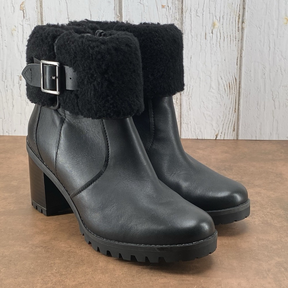 UGG Elisiana Boots Women's Size 10 Black Leather Waterproof Booties